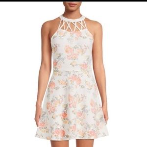 No Boundaries Multicolored Floral Print Lattice Dress Size S (3-5) Small Juniors